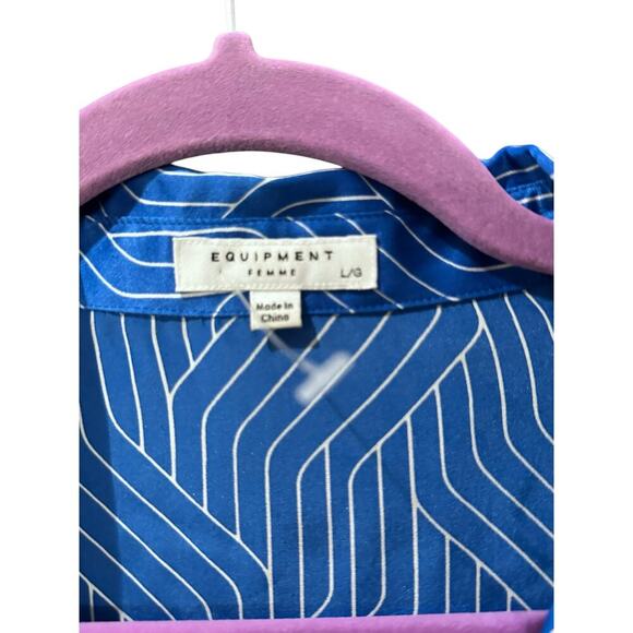 Equipment Femme Women's Blue 100% Silk Long Sleeves Button Dow Shirt Size Large - Picture 4 of 7